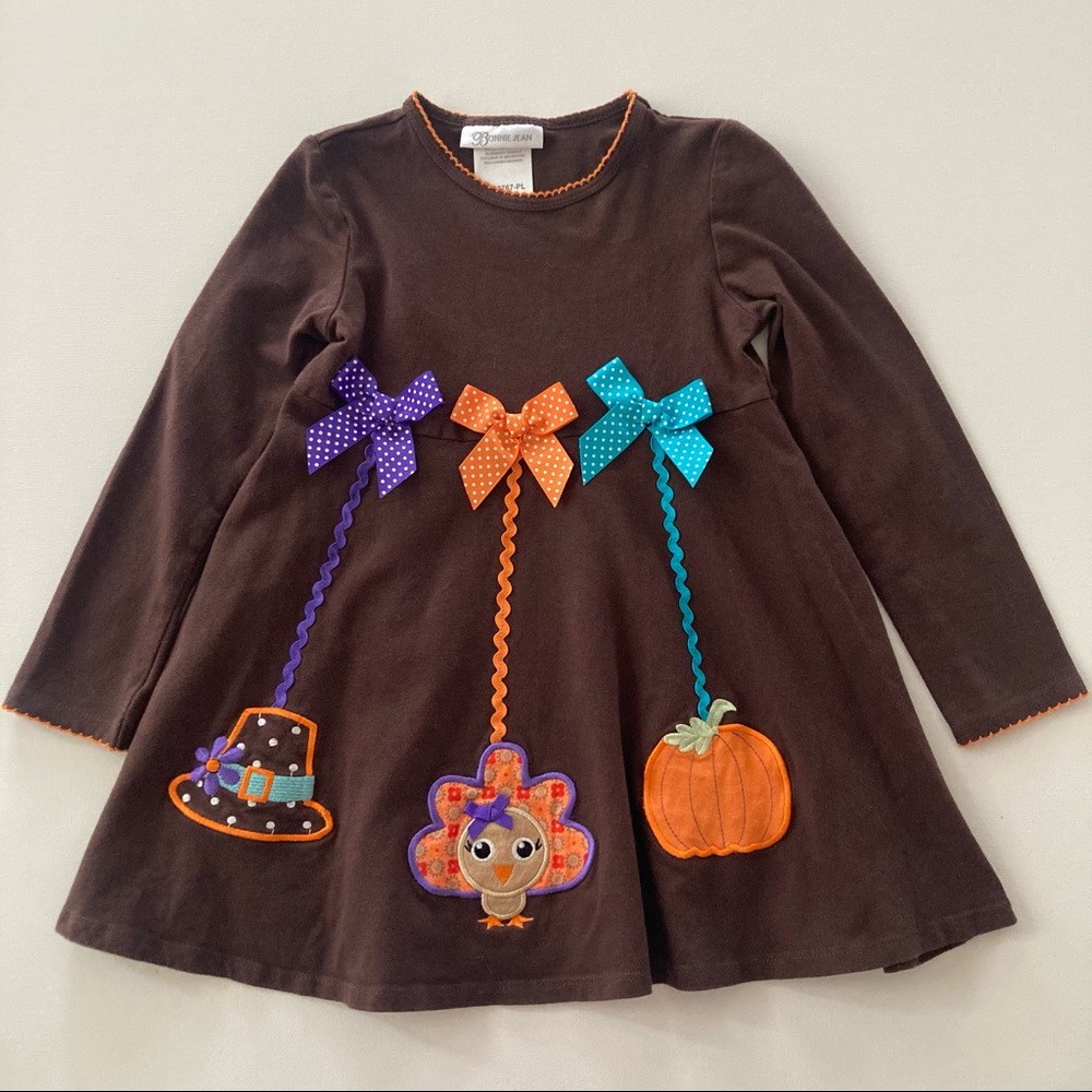Bonnie Jean Girls 6 Holiday Thanksgiving Turkey Pumpkin Dress Orange Brown